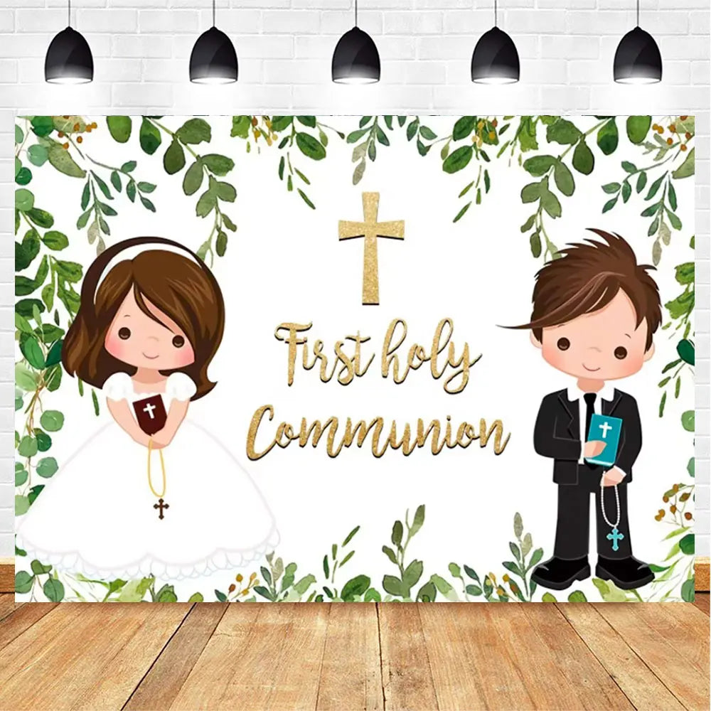 My First Communion Theme God Bless Boy Girls Party Decoration Supplie Grail God Bless Baptism Christening Baby Shower Background