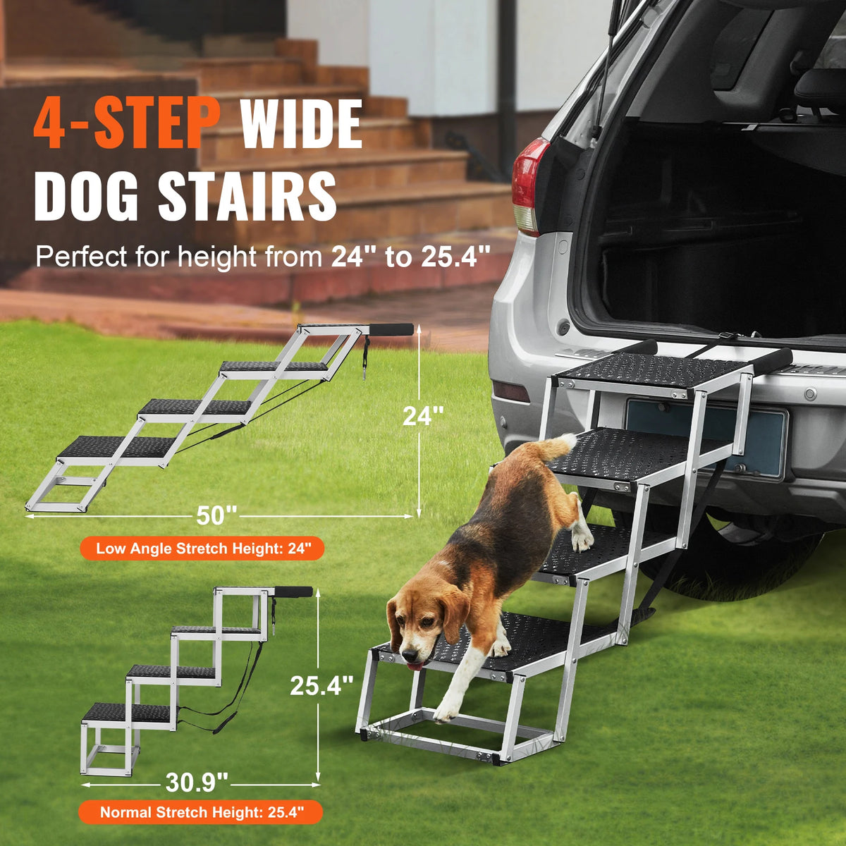 I YAN SucceBuy dog car stairs, lightweight aluminum foldable pet steps for SUVs and trucks, supports pets up to 150 lbs.