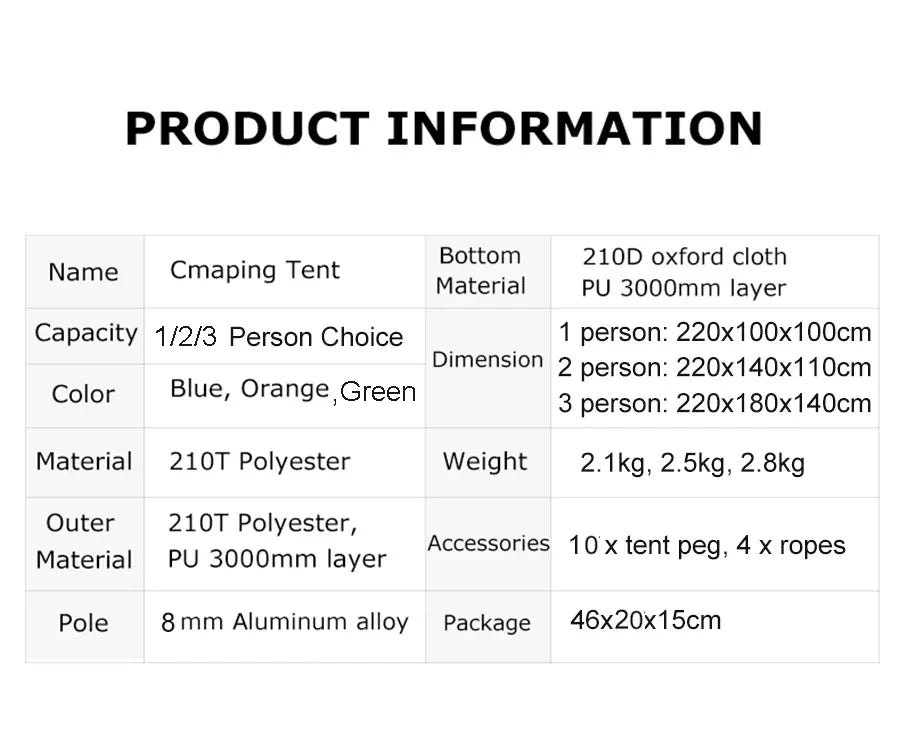 Desert Fox Camping Tents 1/2/3 Person Outdoor Lightweight Backpacking Tent Waterproof 3 Season Tent for Family Hiking Travelling