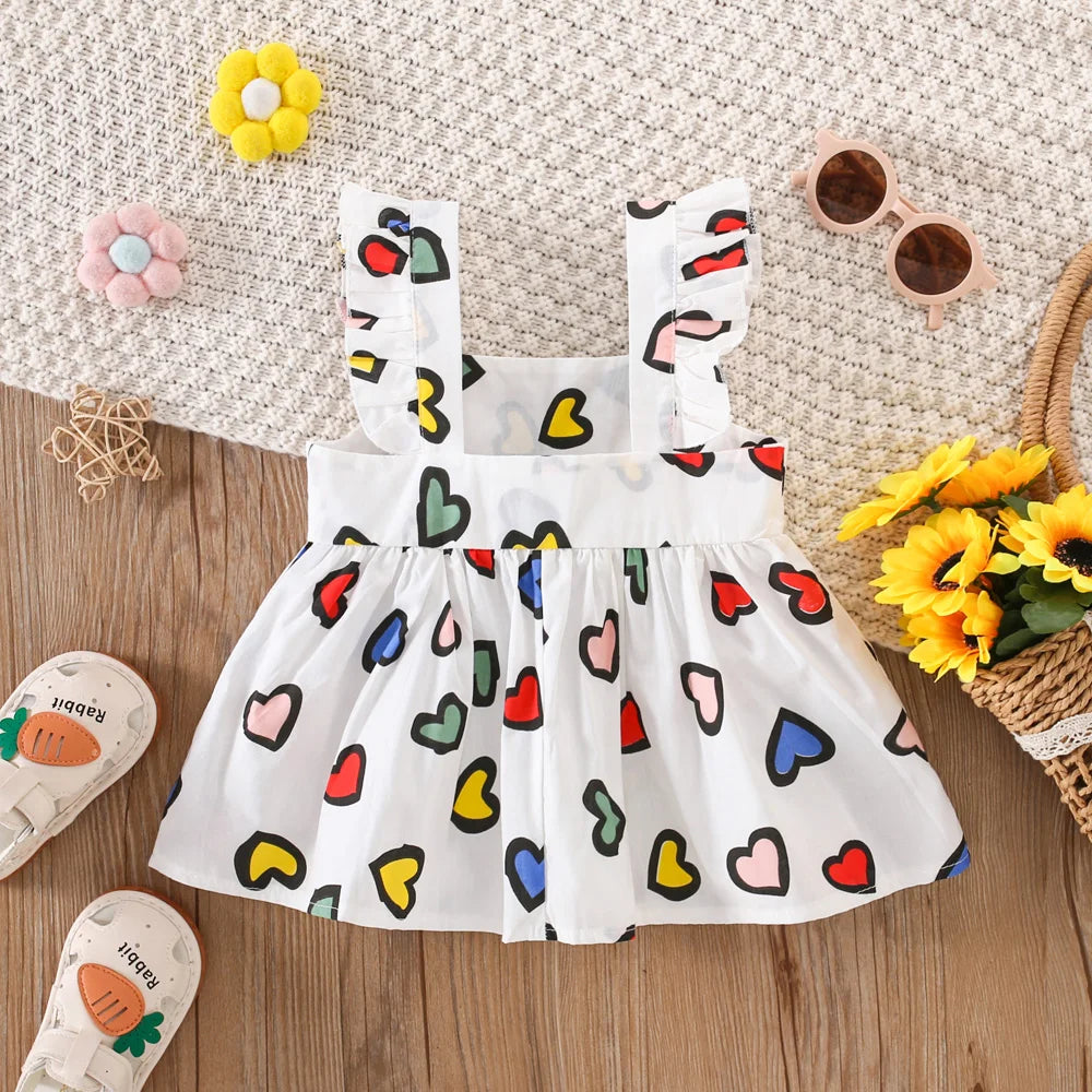 Baby girl dress from I YAN, colorful summer design with cute dragonfly pattern, suitable for ages 0-3 years, paired with a crossbody bag.