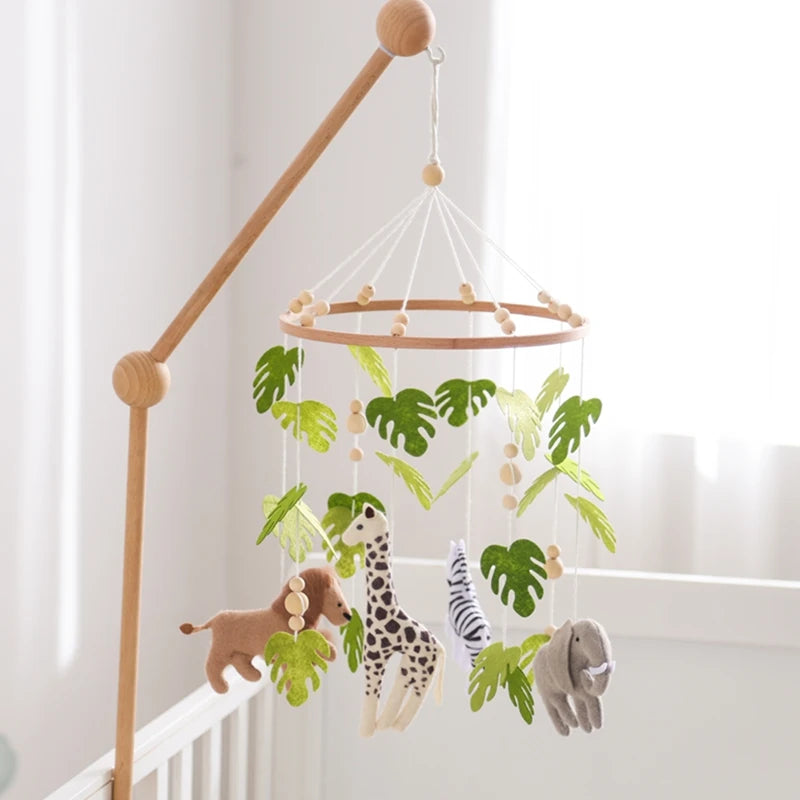 Baby Crib Mobile with Cartoon Felt Forest Animals – Wooden Bed Bell 0-12M - I YAN