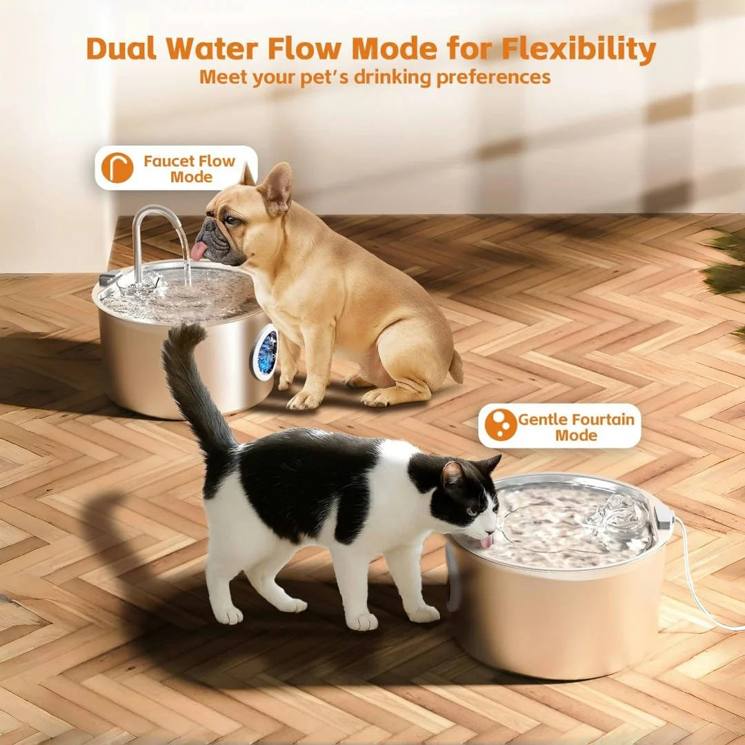 Stainless Steel Cat Water Fountain , 108oz Pet Fountain Dispenser Automatic for Inside Dog Cats Drinking Replaceable filters