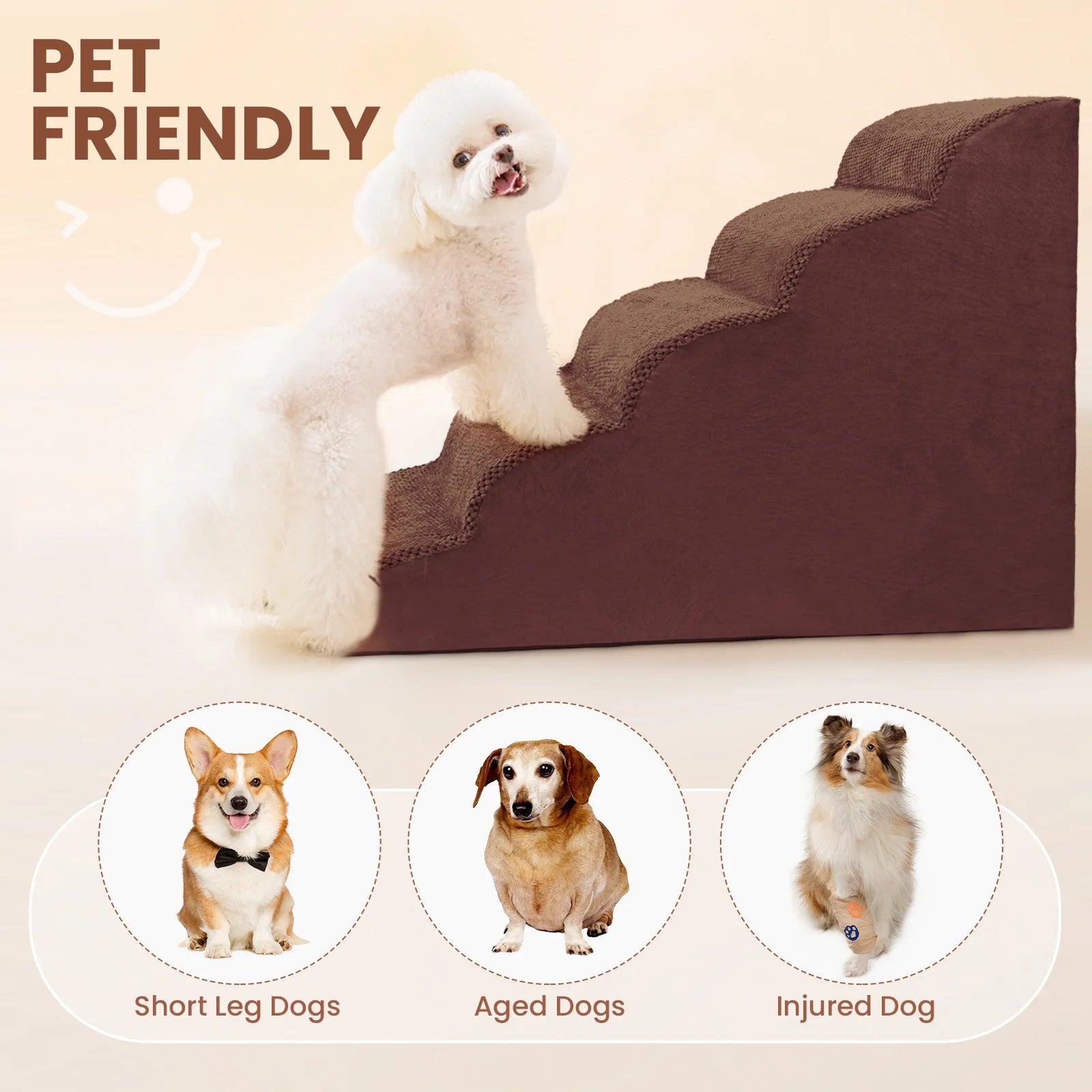 Dog Stairs & Ramp - High-Density Foam Pet Steps, Extra-Wide Non-Slip Orthopedic Dog Ladder with Soft Foam Padding
