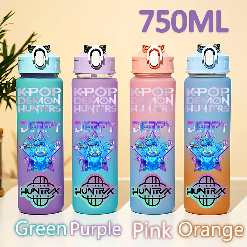 kpop 750ML Demon Hunters Bottle Gourde Gradient Color Water Cup Plastic Drinking Cup gradient straw cup gift
