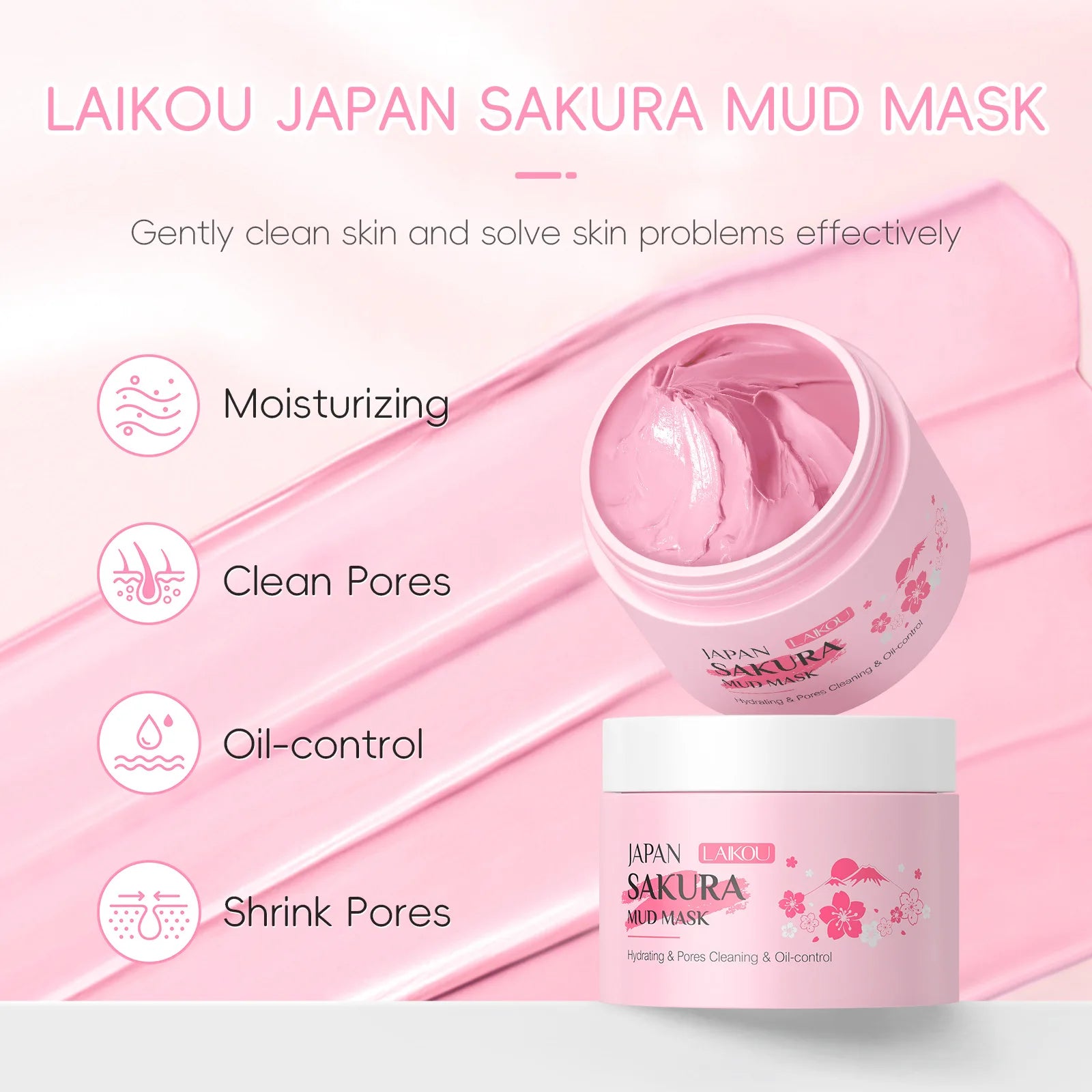 LAIKOU Sakura Clay Mask 25g/90g Deep Cleansing Oil Control Blackhead Removal Moisturizing Brightening Facial Skin Care