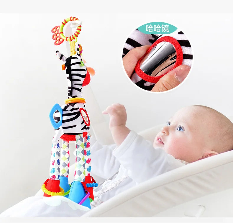 Soft plush giraffe and zebra handbells with rattles and teether, ideal infant baby development toy from I YAN.