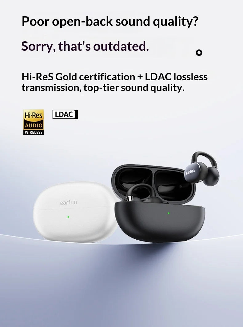 EarFun Clip 2 Open Ear Sport Bluetooth Earphones Hi-Res Sound AI Translation IP55 Waterproof Long Battery Life for Outdoor