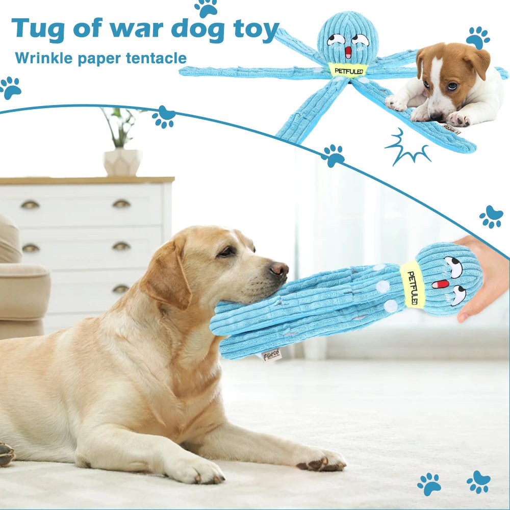 I YAN dog snuffle octopus plush toy, interactive puzzle and slow feeding chew toy for dogs, with soft fabric and multiple hiding spots.