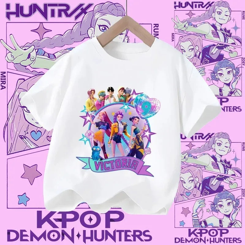 Soft Cotton T-Shirt for Girls  Movie Design Children's Clothing Gifts K-Pop Demon Hunters Fans Fashionable Casual Tops Summer