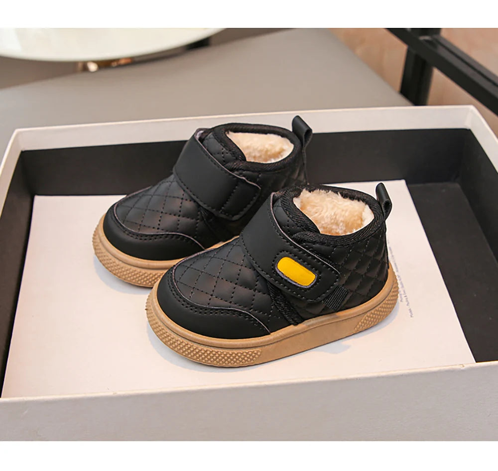 Winter Plush Boots For Children PU Leather Boy's Girl's Cotton Shoes Thick Warm Kid's Snow Boots Faux Fur Boots For Kids