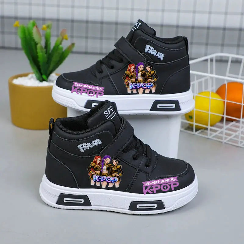 Kpop Demon Hunters High Top Sneakers for Kids Boys Girls Fashion Sport Shoes Anti Slip Casual Footwear Children Leather Sneaker