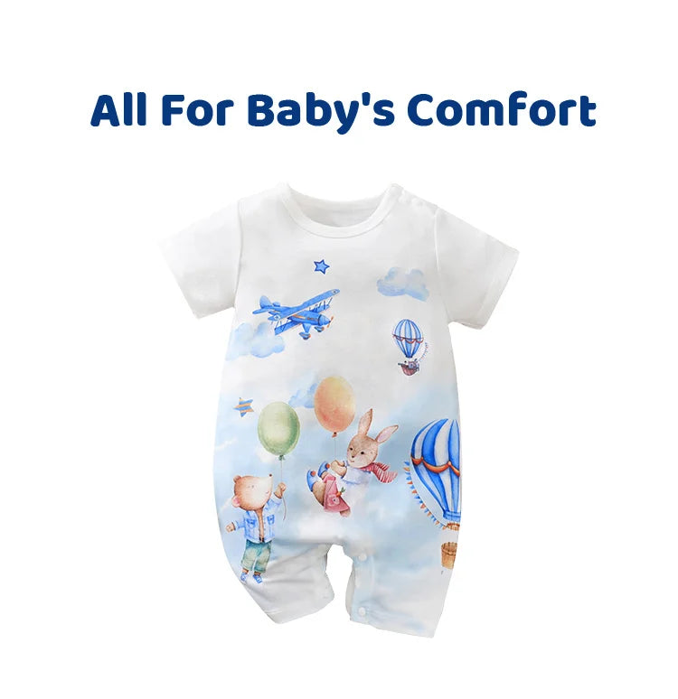 Baby Summer Bodysuit – Cute Cartoon Animal Print Short Sleeve Romper (0–18 Months) - I YAN