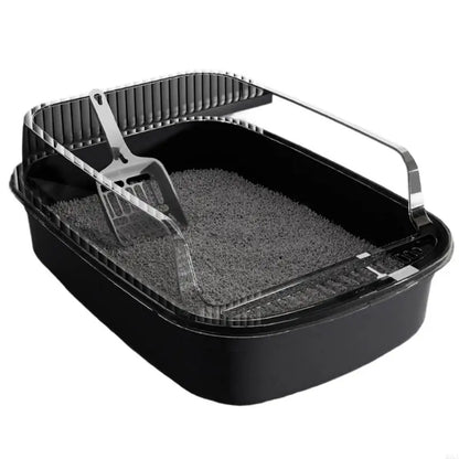 I YAN MXLA oversized cat litter box with high edges, large tray designed for cats' comfort and easy cleaning.