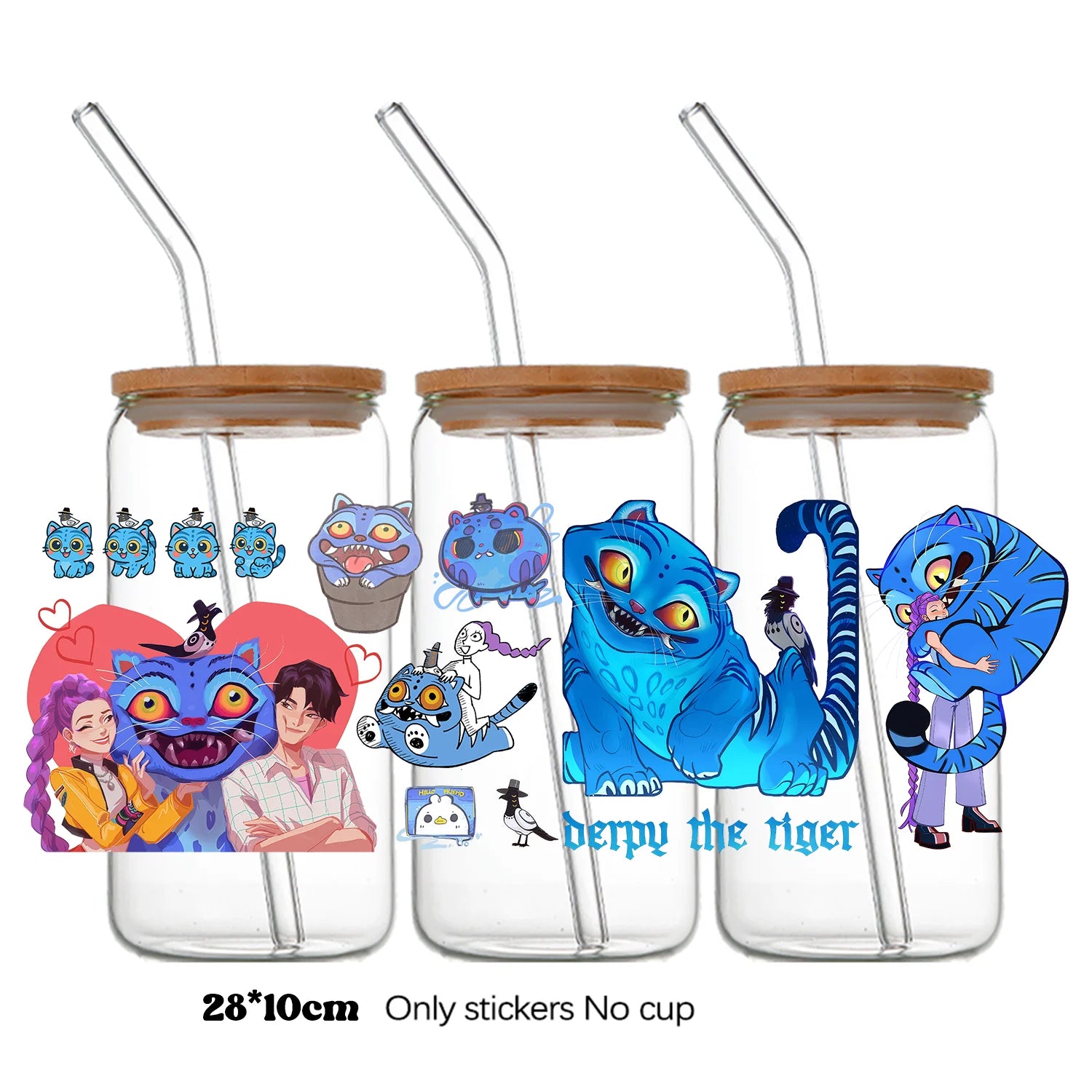 I YAN Demon Hunters UV DTF crystal sticker showing a detailed bottle and cup wrap decal on transparent material.