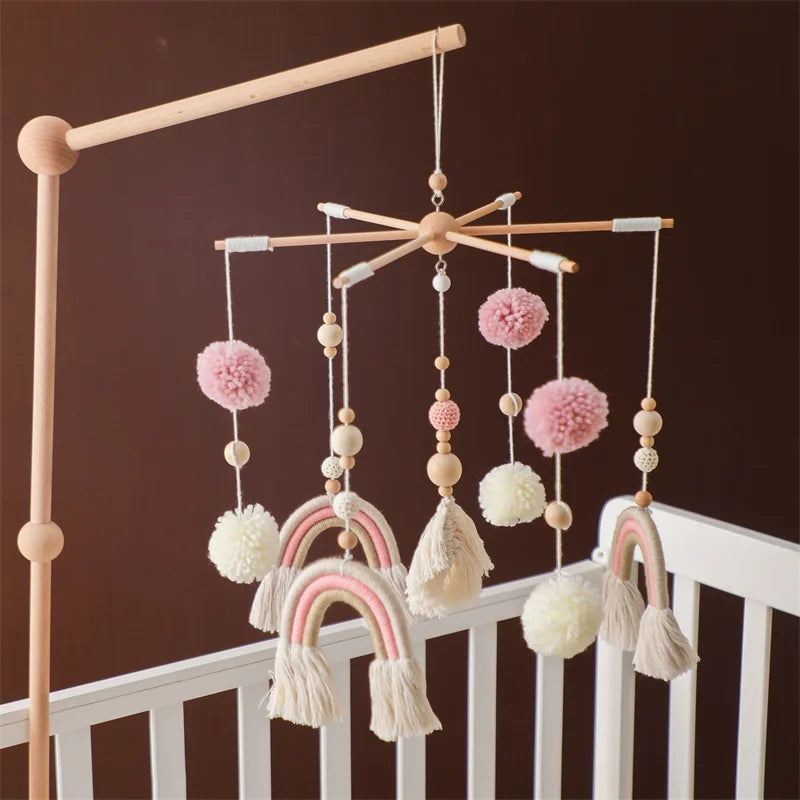 Boho Rainbow Baby Crib Mobile – Wooden Montessori Bed Bell for Newborns - I YAN