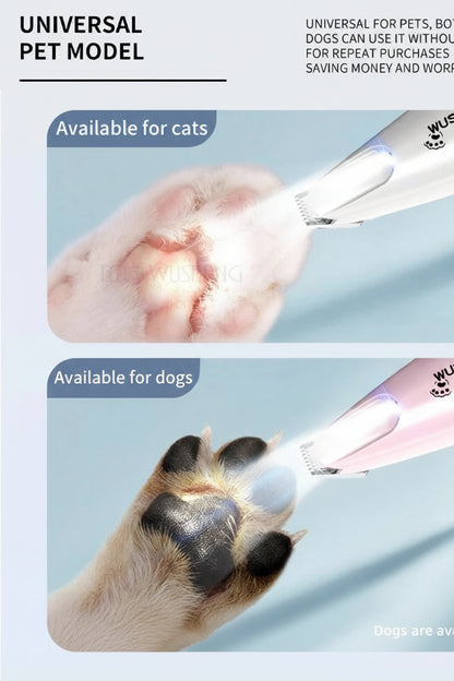 I YAN pet grooming trimmer with LED light, waterproof and low noise hair clipper for dogs and cats, shown in a close-up image