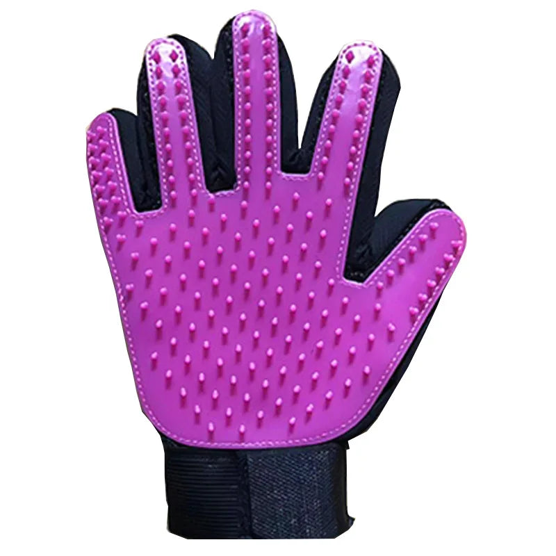 I YAN cat grooming glove with soft bristles for pet hair removal, deshedding, massaging, and cleaning cats and dogs.