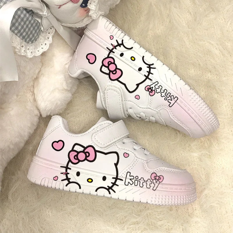 New Hello Kitty Girls Low Top White Sneakers Cute Cartoon Casual Shoes Fashion Canvas Shoes For School Kids Wholesale