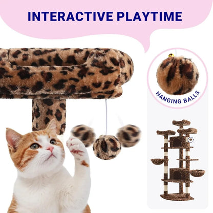 73" Corner Cat Tower — Multi-Level Fan-Shaped Cat Tree with Hammock, Condo & Sisal Posts for Large Cats