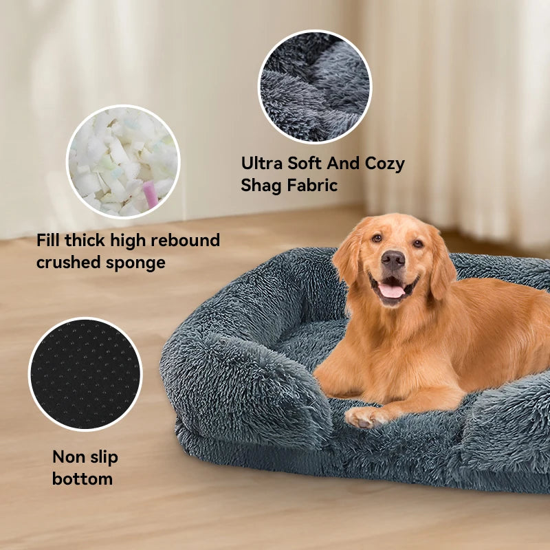 Orthopedic dog bed for large dogs by I YAN with thick egg sponge filling and washable plush cover, durable pet furniture.