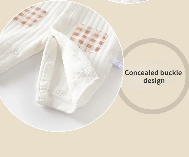 Newborn Baby Jumpsuit Clothes Winter Thickened Romper  Boys Girls Cute Embroidery Bear Bodysuit Autumn Clothing 0-1-3-6M