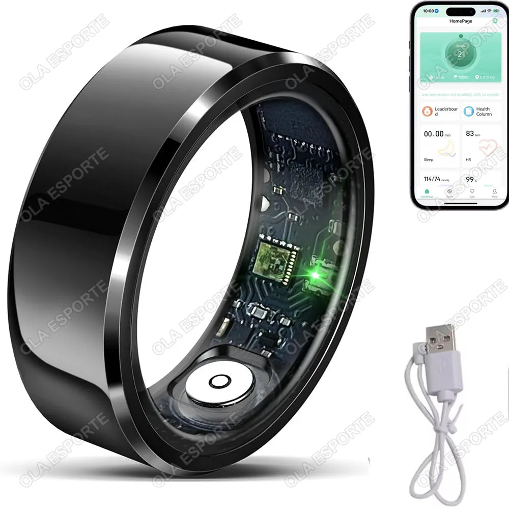 Smart Ring Blood Pressure Heart Rate Sleep Monitoring Smartring IP68 & 5ATM Waterproof Multi-sport Mode Smartring Man Women
