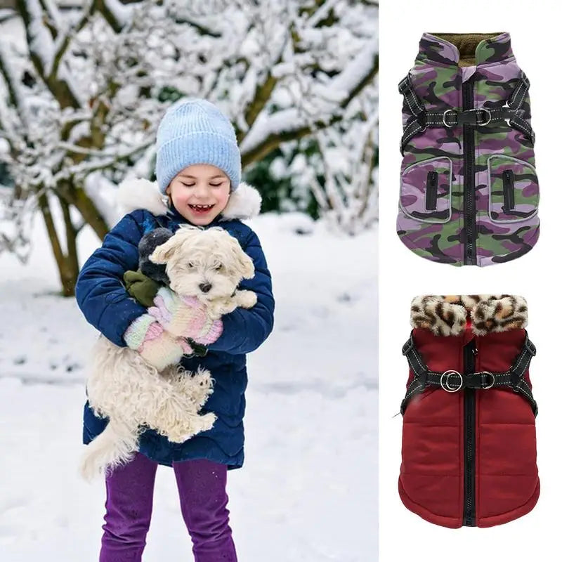 Reflective waterproof winter dog vest with built-in harness, warm puppy ski coat from I YAN, designed for cold weather outdoor walks.