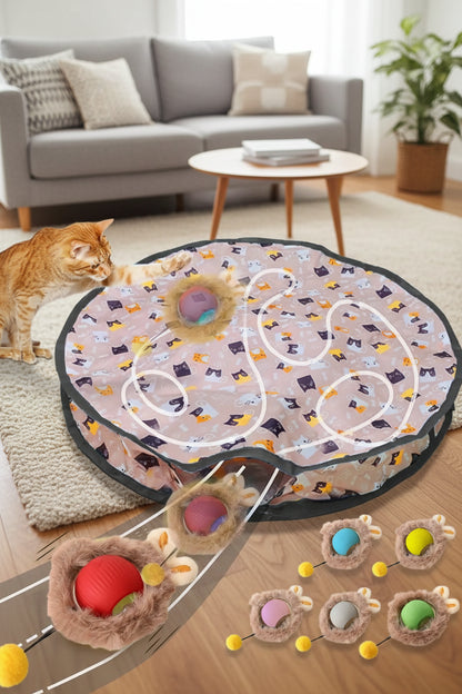 Electric Cat Hunting Toy Set – LED Ball, Tunnel Mat & Fluffy Balls, USB Rechargeable