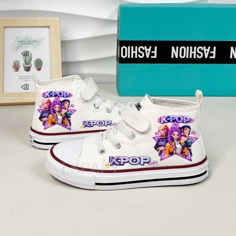 KPop Demon Hunter Canvas Shoes Student Casual Children Slip on Flat Board Shoes Kids Soft Bottom Non Slip Breathable Sneakers