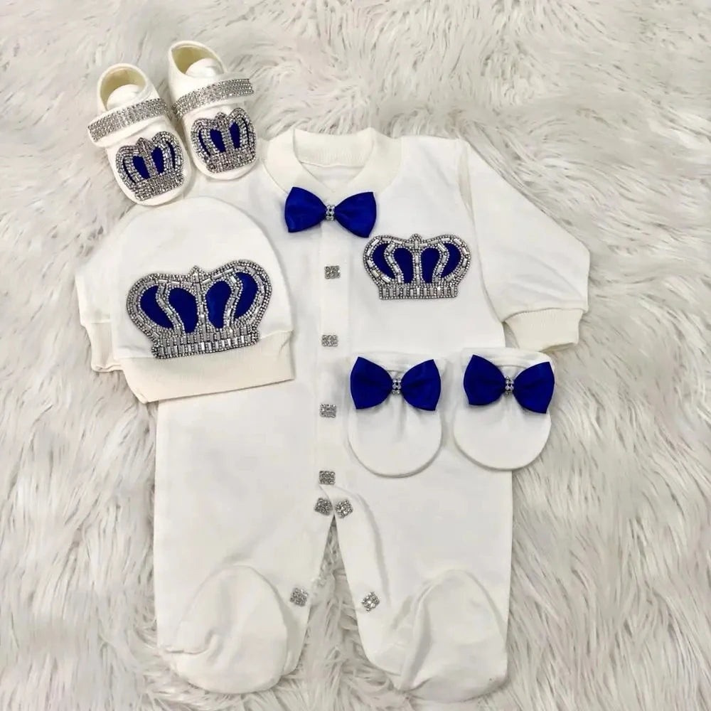 Luxury Newborn Baby Romper Set 4-Piece – Crystal Crown Layette for Photography & Coming Home - I YAN