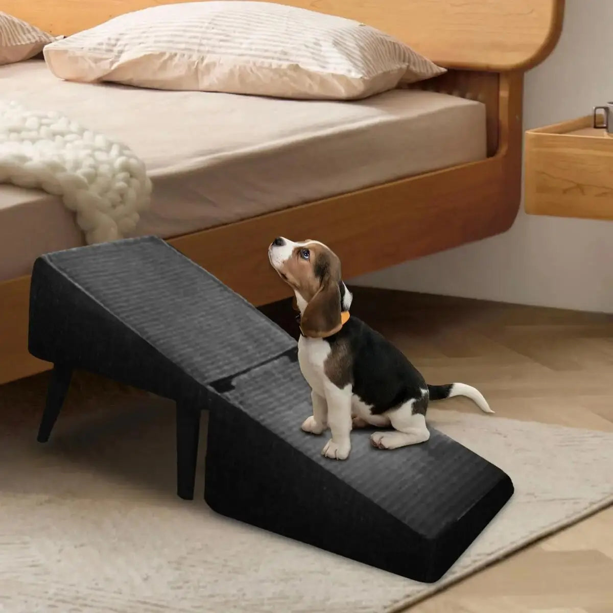 Foldable 2-in-1 pet ramp and step stool from I YAN, non-slip portable dog stairs for bed, sofa, and car use.