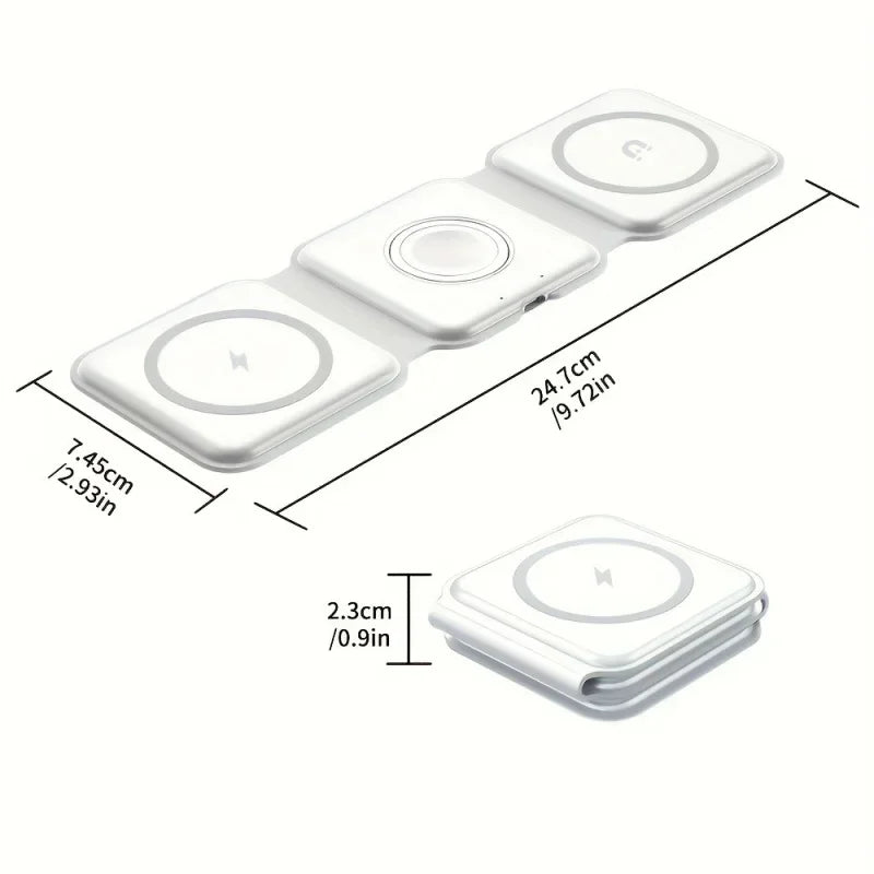 3 in 1 Portable Magnetic Wireless Charger Fast Charging Dock Station Foldable Stand Trip Charger For iPhone Apple Watch AirPods