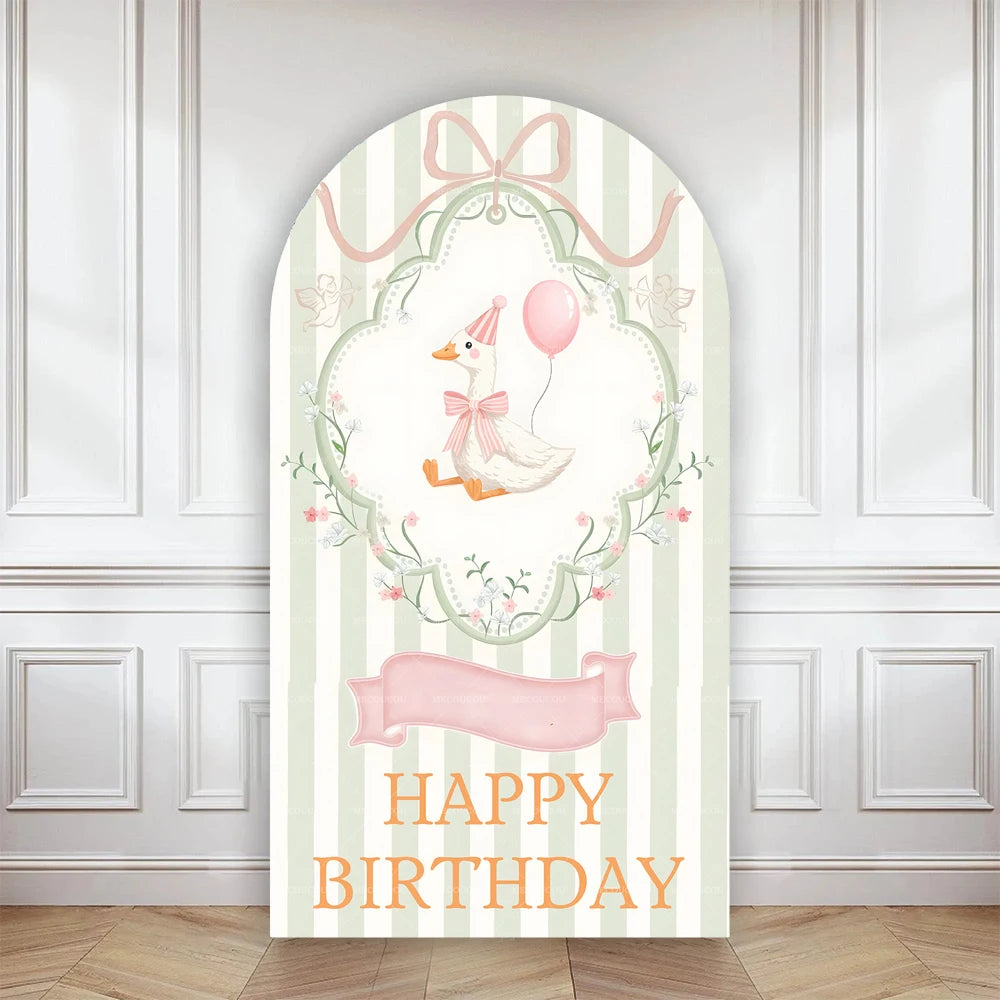 Cartoon big white goose bow arch background customizable baby one-year-old babyshower decorativebackground double-sided printing