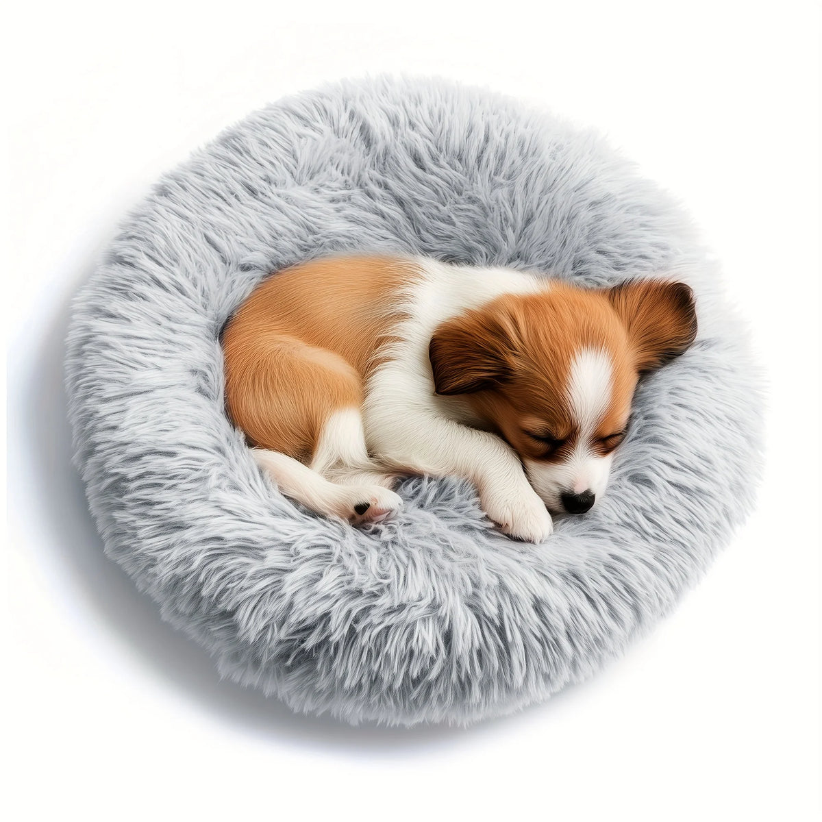 Soft washable donut dog bed by I YAN for small dogs and cats, with a non-slip base and machine-friendly design.