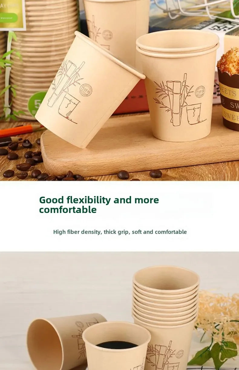 50 Pcs for Office Food Grade Water Cup,Thickened Paper Fiber Paper Cups, Disposable Paper Cups, Natural Bamboo Fiber Cups Hot