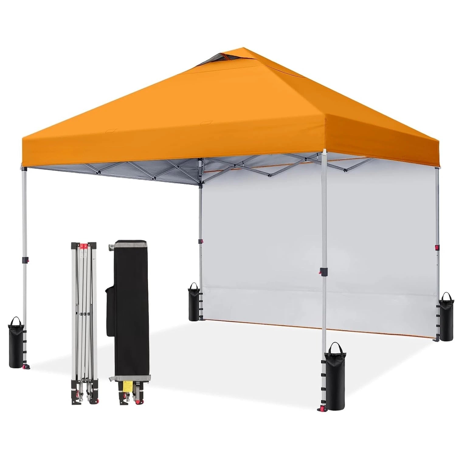 10x10 Pop Up Canopy with 1 Side Wall - Beach Tent with One Push Setup - Outdoor Sun Shade for Events, Parties, Customized
