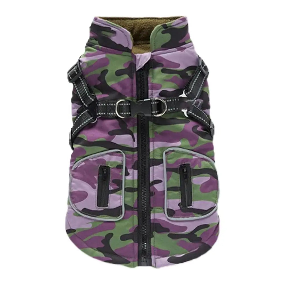 Reflective waterproof winter dog vest with built-in harness, warm puppy ski coat by I YAN, designed for outdoor pet protection