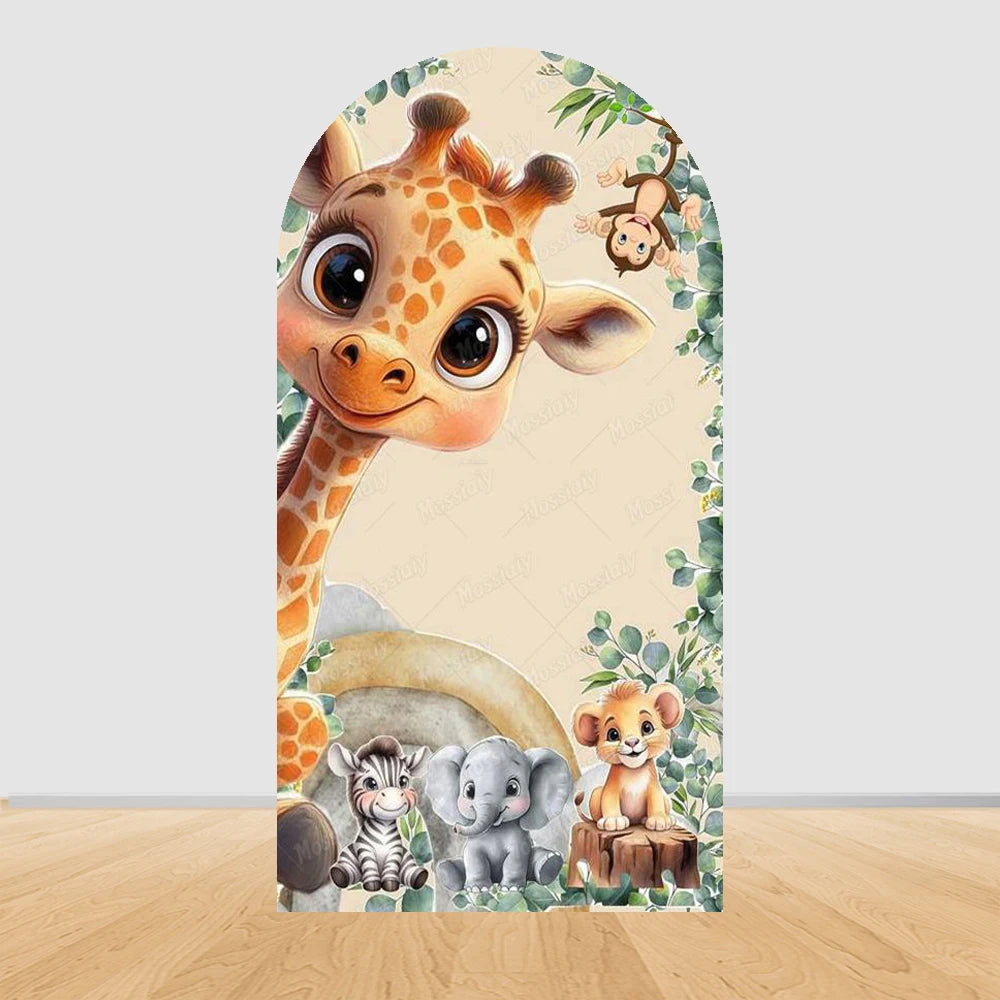 Jungle Animals Party Wild One Baby Shower Arch Cover Backdrop for Boy Birthday Cartoon Animal Truck Background Wall Decoration
