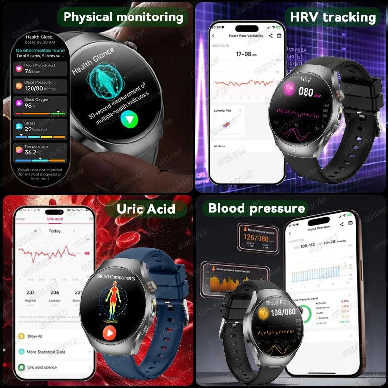 2026 New Nursing Grade Body Analysis Smart Watch  ECG Blood Lipid Uric Acid Body Fat Sport IP68 Voice Call SmartWatch Man Women