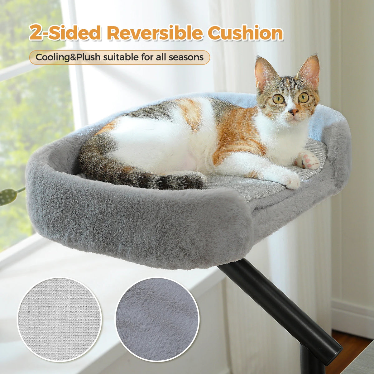 Soft I YAN cat desk bed with 360° rotatable stand, adjustable hammock for indoor cats, perfect for use on tables or desks.