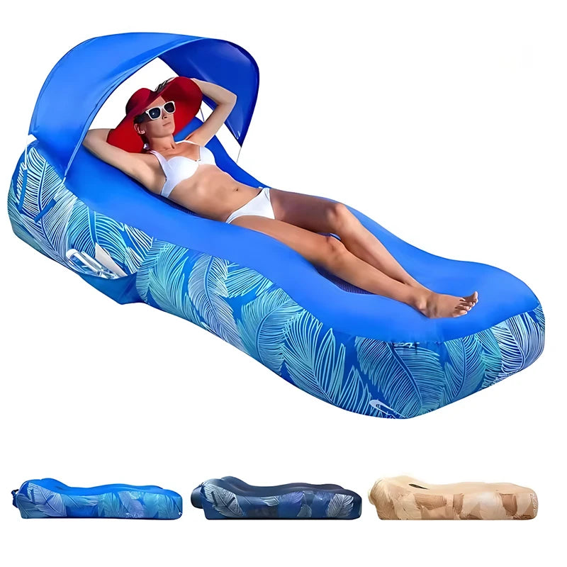 Inflatable Sofa Outdoor Camping Quick Inflatable Lazy Lounge Chair Leak Proof Beach Inflatable Bed for Travel With Sunshade