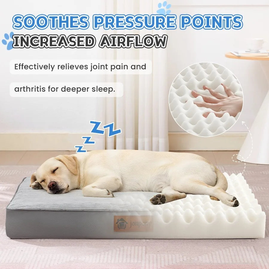 Orthopedic dog bed for large dogs with egg crate foam and washable waterproof cover by I YAN