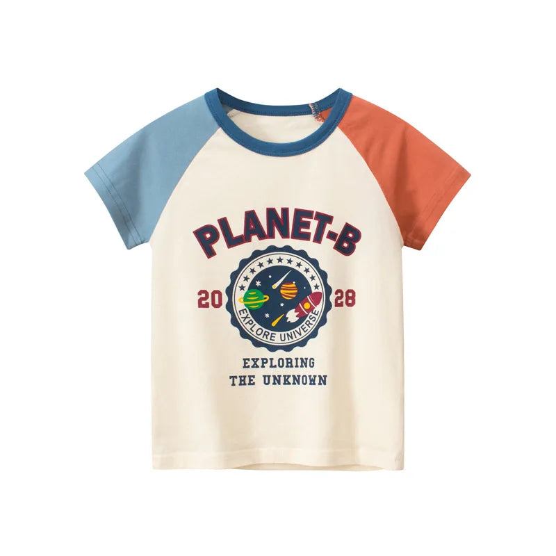 Children's short sleeve cotton T-shirt by I YAN, featuring colorful cartoon design for boys aged 2-9 years.