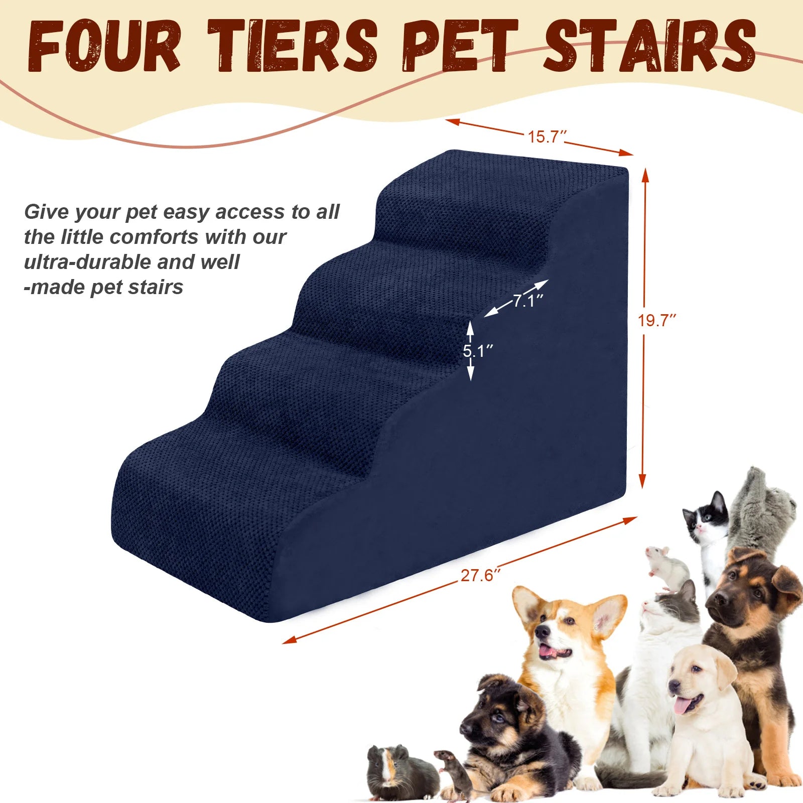 Dog Stairs & Ramp - High-Density Foam Pet Steps, Extra-Wide Non-Slip Orthopedic Dog Ladder with Soft Foam Padding