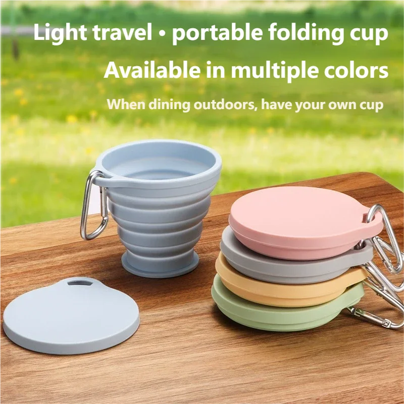 Portable Silicone Folding Cup with Hanging Hole Collapsible Outdoor Water Cup for Camping Hiking Travel