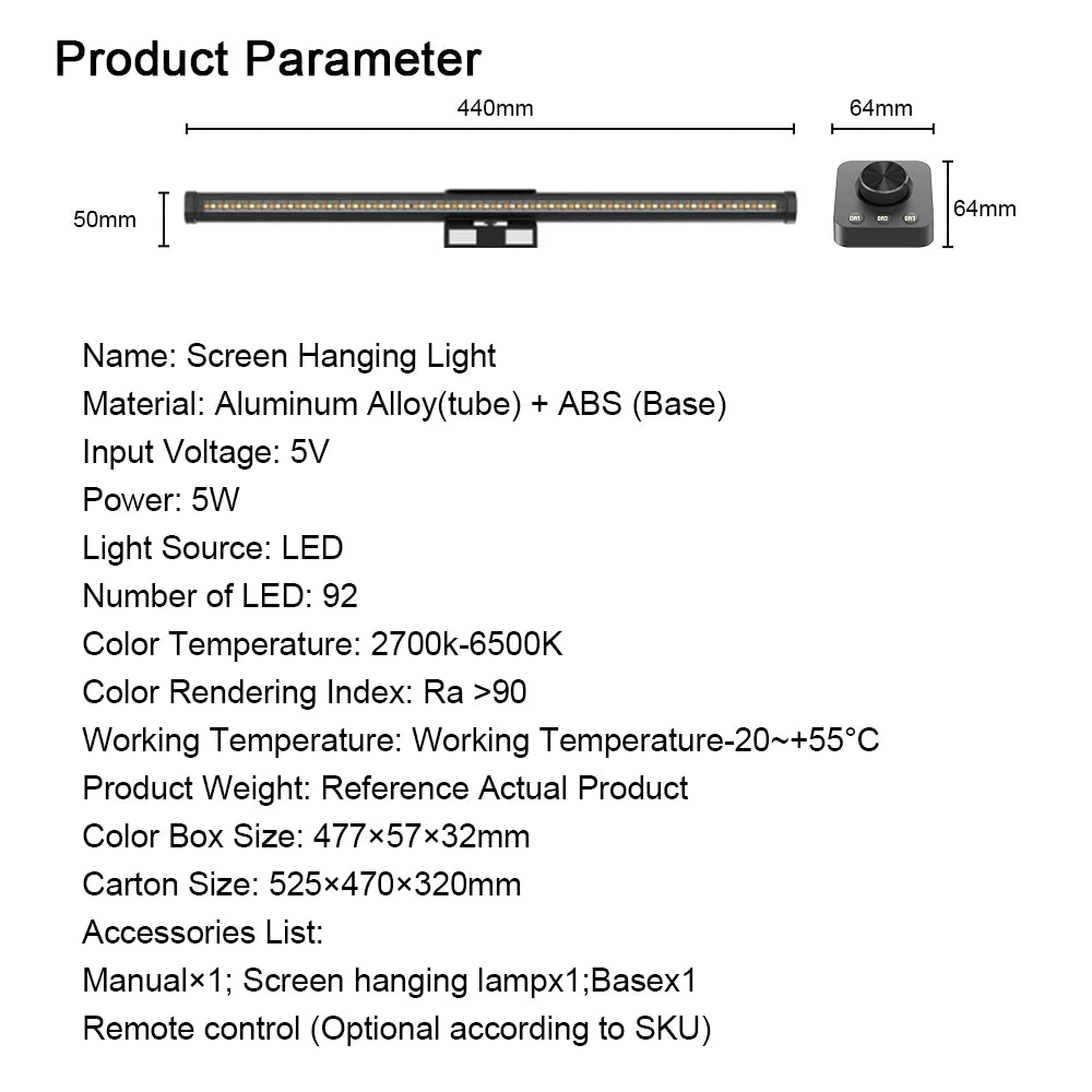 LED Desk Lamp Monitor Light Bar Eye-Care Stepless Dimming Lighting Table Lamp Computer Monitor Screen Light Bar for Work/Gaming