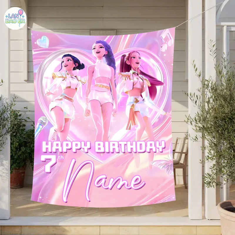 K-Pop Birthday Banner – Personalized Name & Age Party Backdrop (90x120cm to 180x240cm) - I YAN