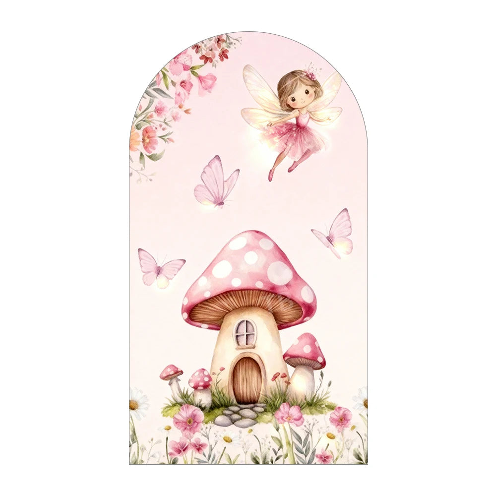 Fairy First Birthday Arch Backdrop Cover Kids Party Decor Whimsical Fairy Baby Shower Photography Background Wall Elastic Fabric