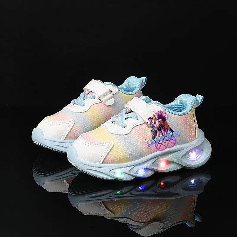 Kpop Demon Hunter Kids LED Light Casual Shoes Boys Cute Cartoon Glowing Sneakers Children Soft Bottom Anti Slip Sports Shoes