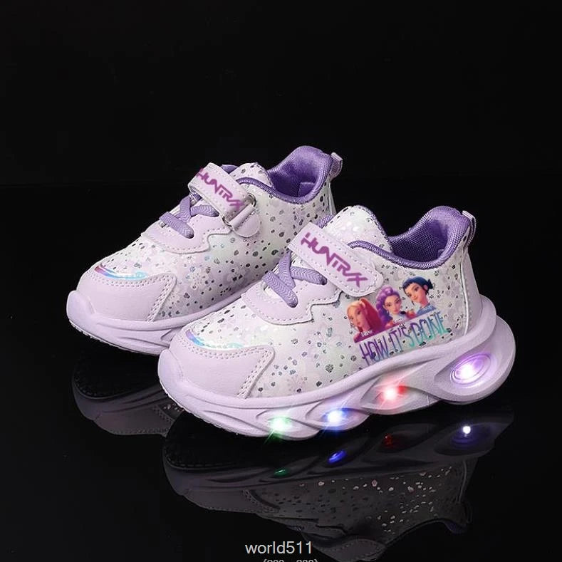 Children's LED Shoes Kpop Demon Hunter Light Up Sneakers Kids Mesh LED Shoes Flashing Lights Toddler Cartoon Sports Shoes Girls